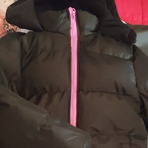 Kids Black Puffer Jacket with Pink Zipper